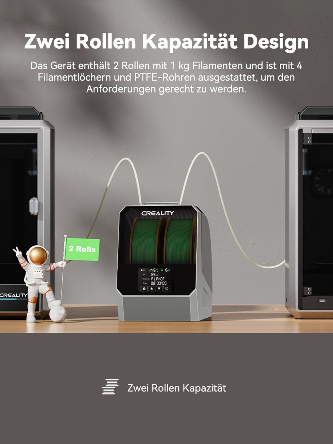 Creality Space PI Plus Filament Trockner, 2-Rollen-Kapazität mit 48h Timer, 3,7 Zoll Touchscreen, PT
