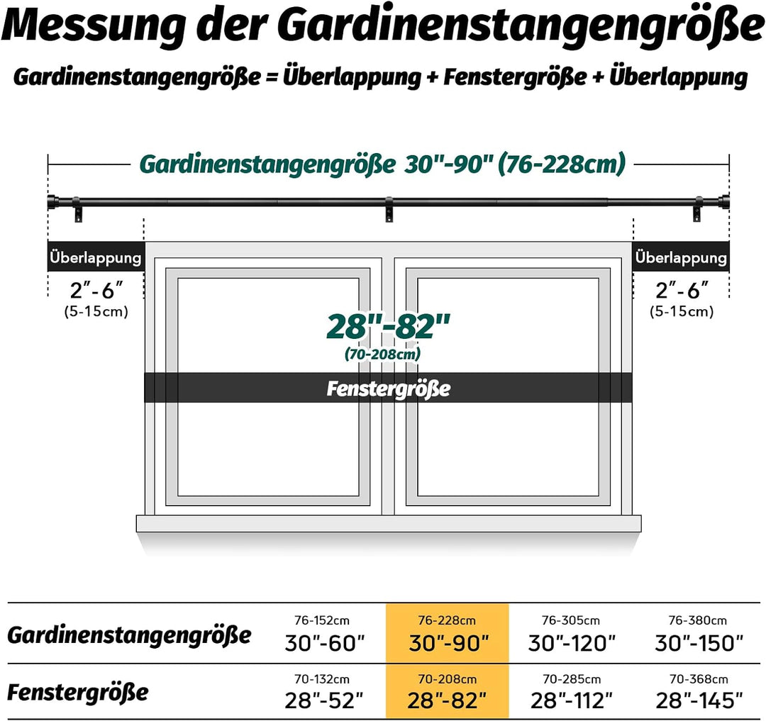 Schwarz Vorhangstange Ausziehbar Gardinenstange Curtain Rod Gardinenstangen für Fenster Outdoor (Sch