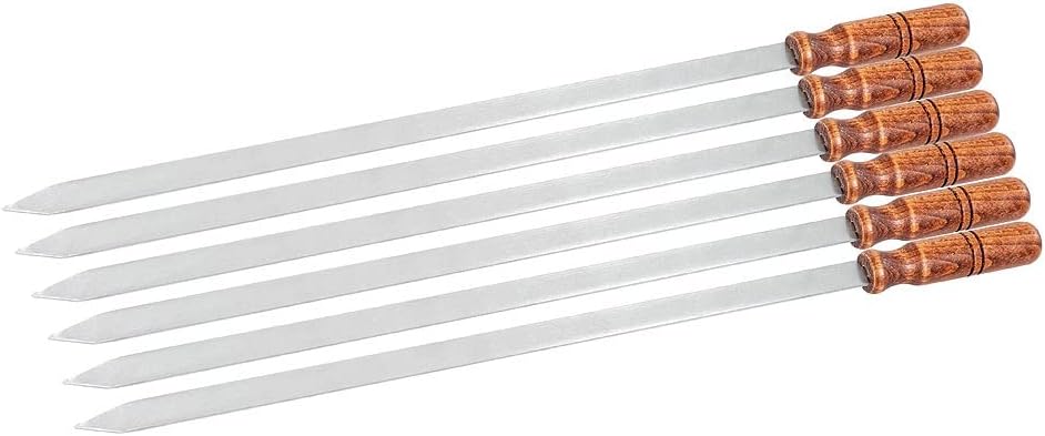 BEM Adana Kebab Spiesse mit Holzgriff - 6 Stück aus Edelstahl, 60 cm Lang, 2 cm Breit, 3 mm Dick