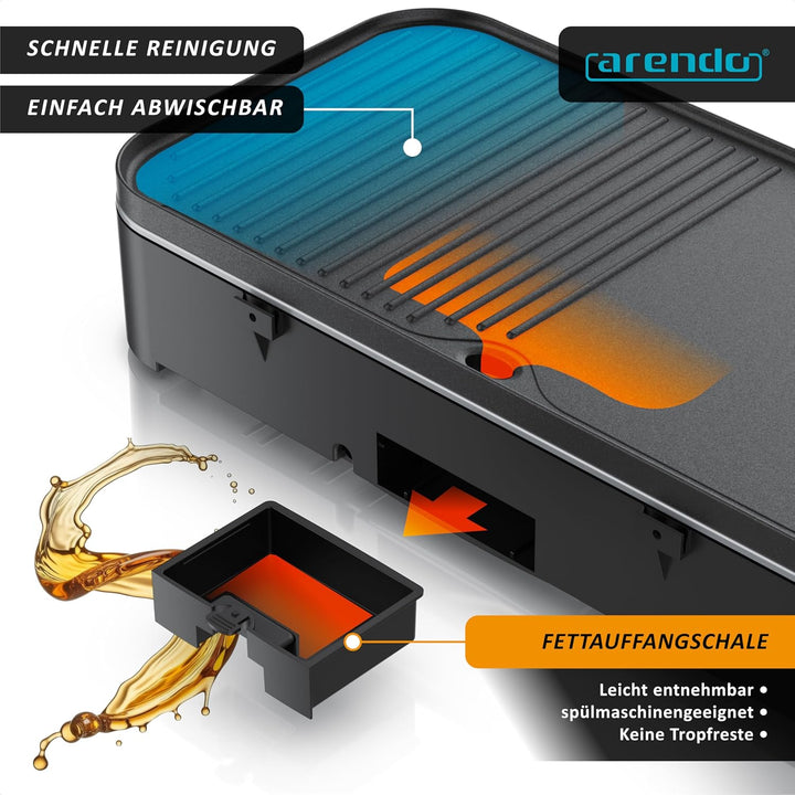 Arendo - Tischgrill Elektrogrill Edelstahl – 2200W Leistung – Gleichmässige Temperaturverteilung – G