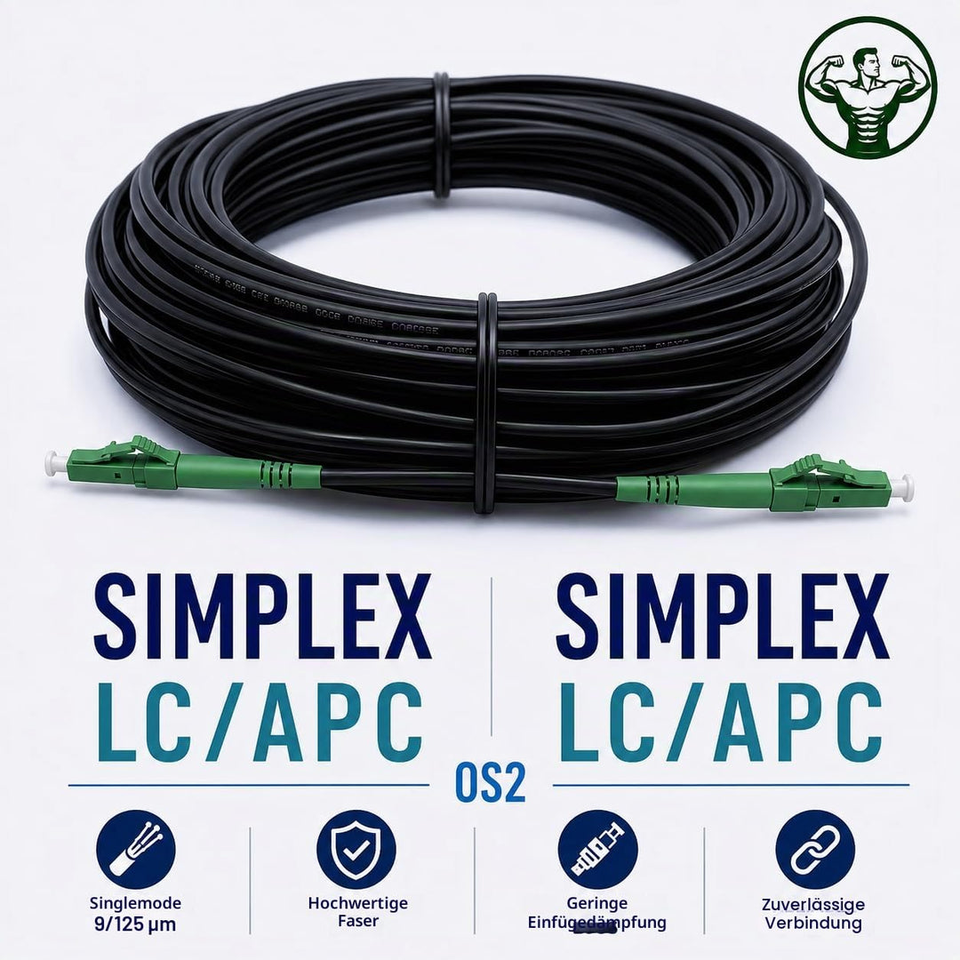 Elfcam® - 15m Gepanzerte Glasfaserkabel LC/APC auf LC/APC Stecker, Simple Singlemode 9/125μm OS2 Pat