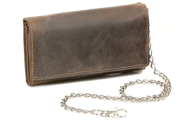 LEAS Biker & Trucker Langbörse mit RFID-Schutz Chrom-Kette Vintage-Stil in Echt-Leder, braun Vintage