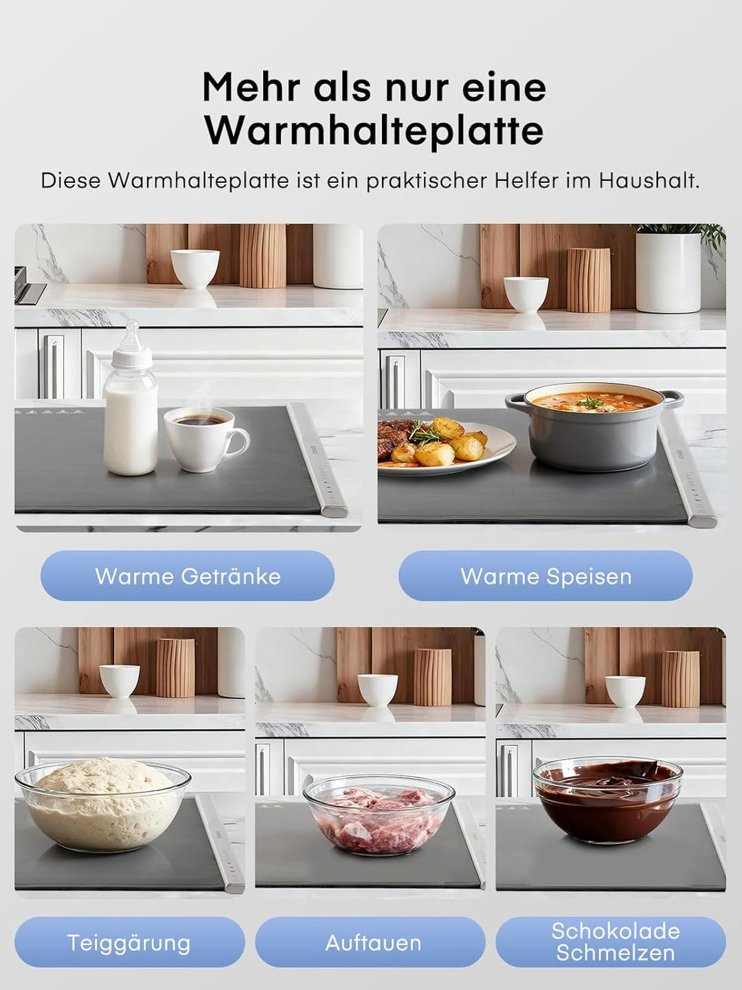 FOHERE Warmhaltematte für Speisen, Warmhalteplatte Elektrisch mit Grosser Oberfläche, 4 Std.Timer, L