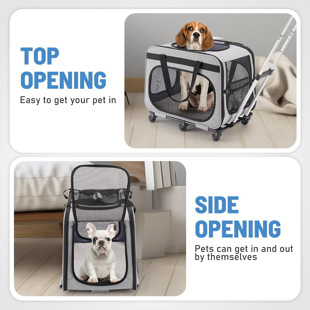 Transportbox Katze Gross bis 20kg, 2-in-1 Hunde Transportbox mit Rollen, Katzentransportbox Hundebox