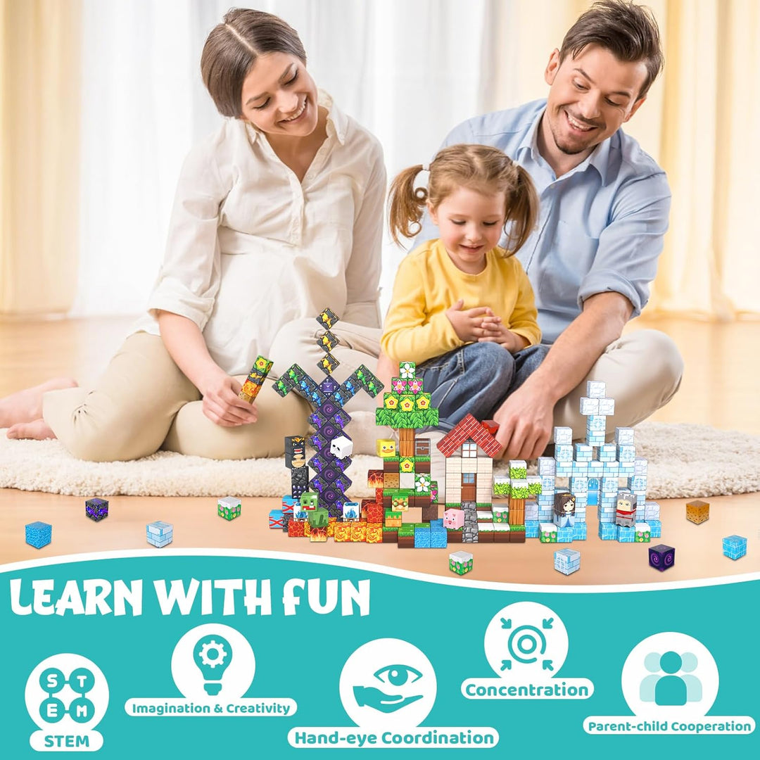 ACELIFE Magnetische Bausteine 200 Stück, Magnetspielzeug Kreatives STEM Magnetic Building Blocks Spi