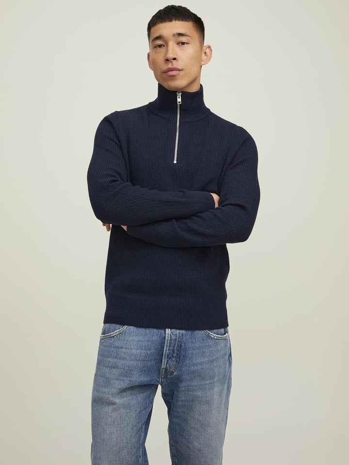 JACK & JONES Herren Jprperfect Knit Half Zip Sn Pullover Sweater M Maritime Blue/Detail:maritime Nav