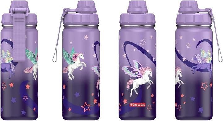 Step by Step Isolierte Edelstahl-Trinkflasche „Dreamy Pegasus“, lila, BPA-frei, für Schule, Kinderga