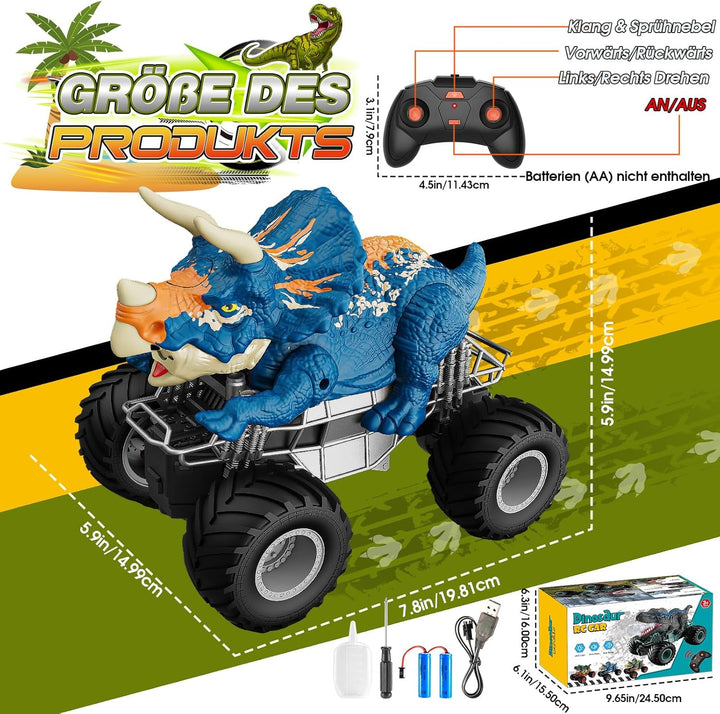 HappyGoLucky Dinosaurier Spielzeug ab 3-10 Jahre Junge, Monstertruck Ferngesteuertes Auto ab 3 4 5 6