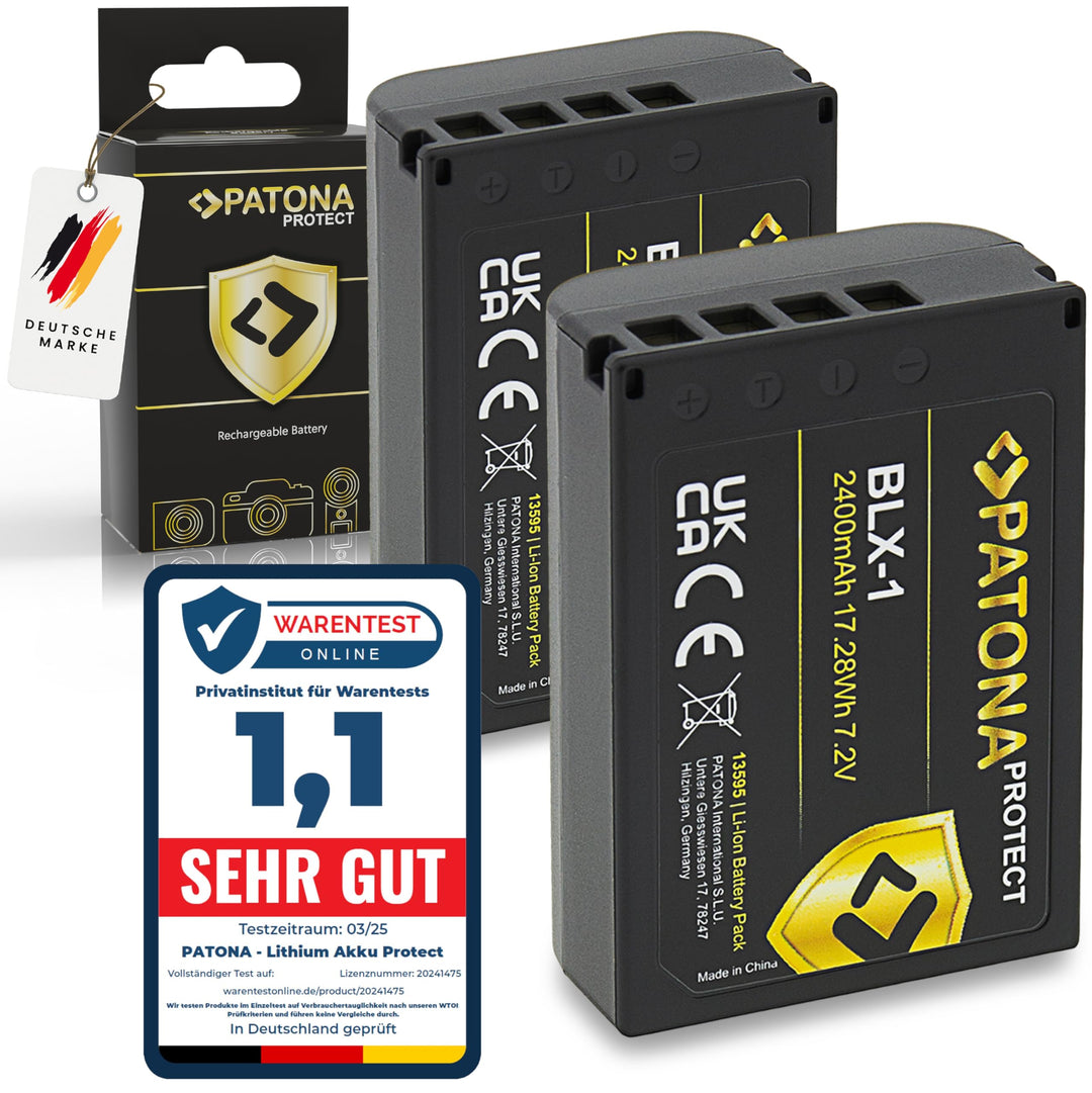 PATONA BLX-1 Protect Kamera-Akku 2X (2400mAh) mit NTC-Sensor und V1 Gehäuse - Kompatibel mit Olympus