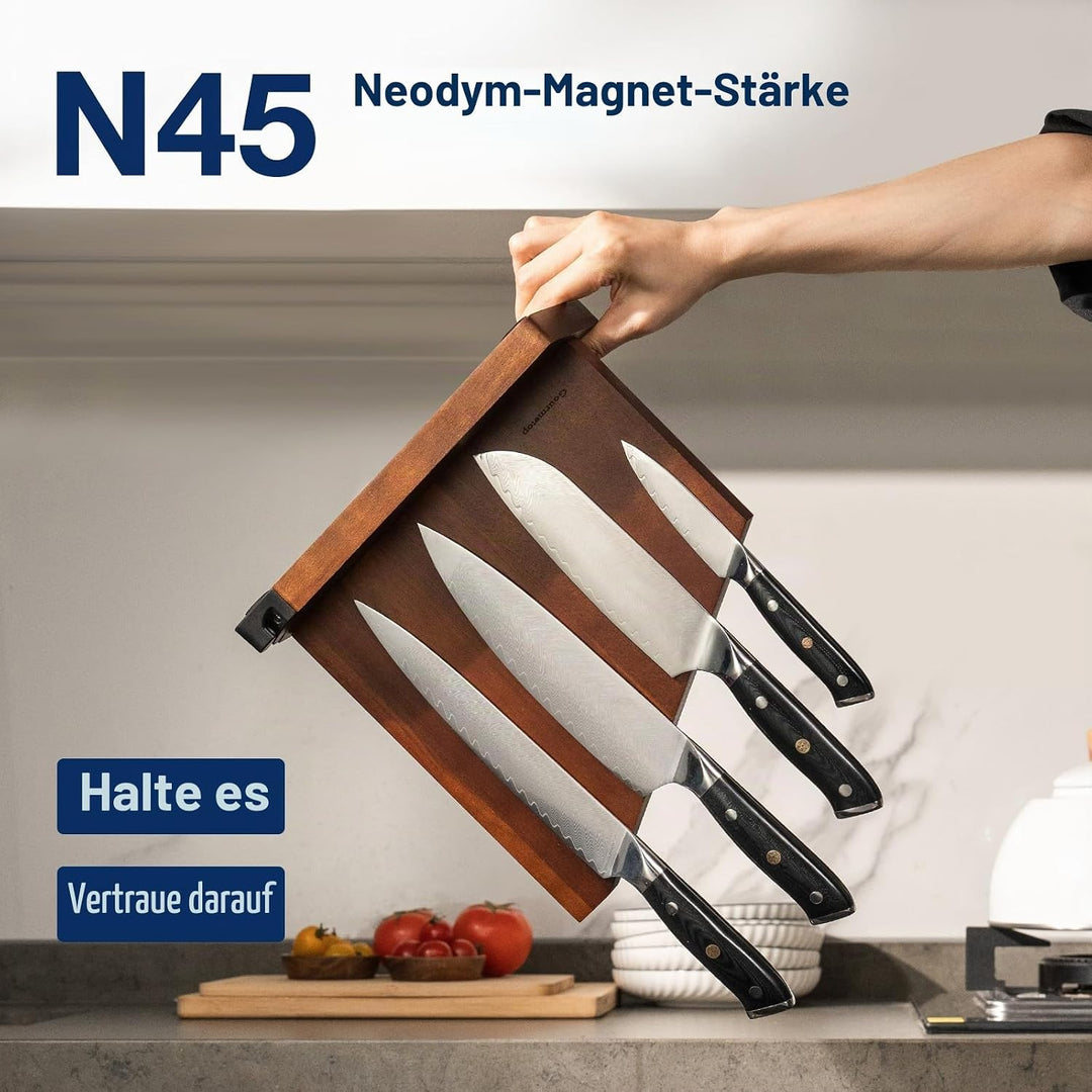 Gourmetop Messerblock Magnetisch mit Integriertem Schärfer, 100% Akazienholz Messerblock ohne Messer