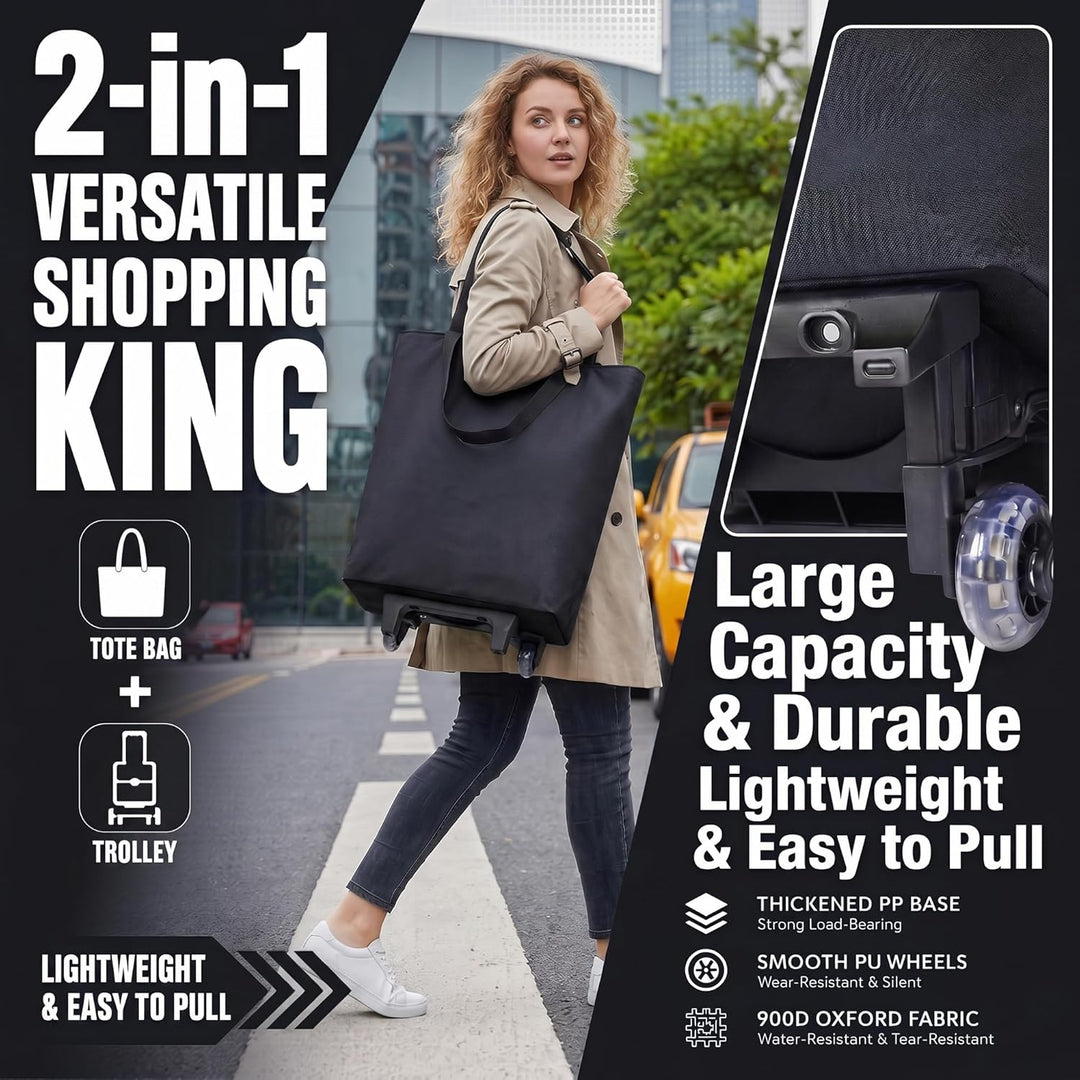 2-in-1 Einkaufstrolley, 30L Einkaufstasche auf Rollen Gross Einkaufsroller Wasserdicht Einkaufstroll