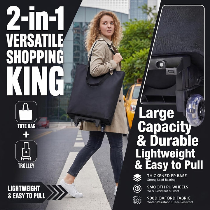 2-in-1 Einkaufstrolley, 30L Einkaufstasche auf Rollen Gross Einkaufsroller Wasserdicht Einkaufstroll