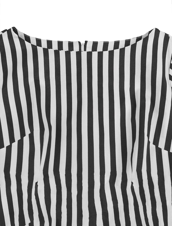 AXOE Damen Rockabilly Kleider 50er Jahre Baumwolle Gürtel S Gestreift Schwarz, S Gestreift Schwarz