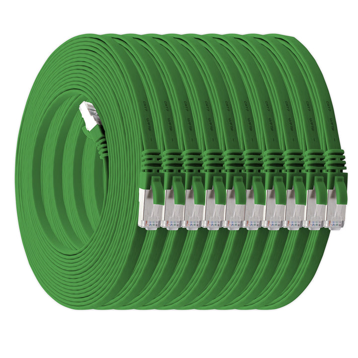 3m - grün - 10 Stück Cat7 Flachkabel Netzwerkkabel Cat 7 Rohkabel Gigabit Lan (10Gbit/s) Flachbandka