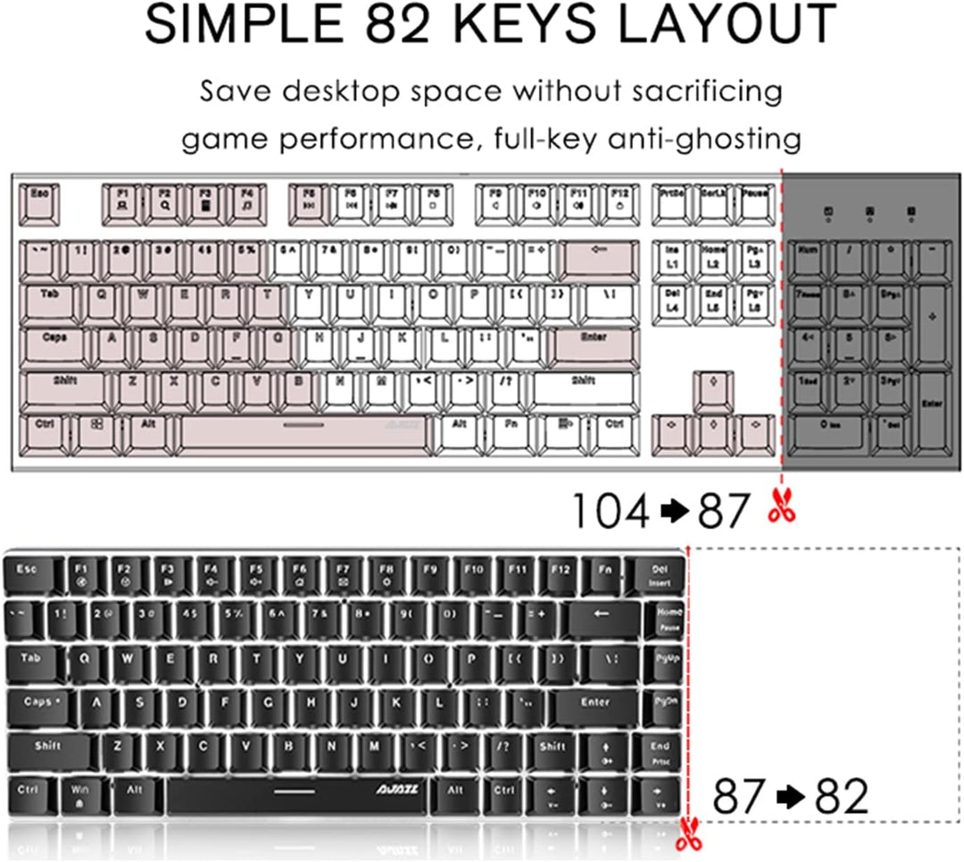 FELiCON AK33 Hotswapple Gaming-Tastatur, TKL 80% Mechanische Rote Schalter Keyboard mit weisse LED-B