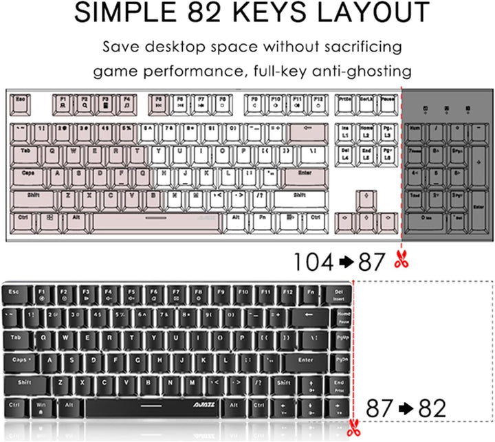 FELiCON AK33 Hotswapple Gaming-Tastatur, TKL 80% Mechanische Rote Schalter Keyboard mit weisse LED-B