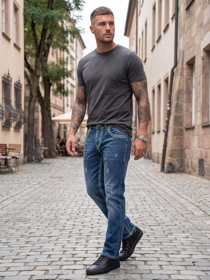 Rock Creek Herren Designer Jeans Hose Dicke Nähte Vintage Blau RC-2056 36W / 30L Blau - Rc-2271, 36W