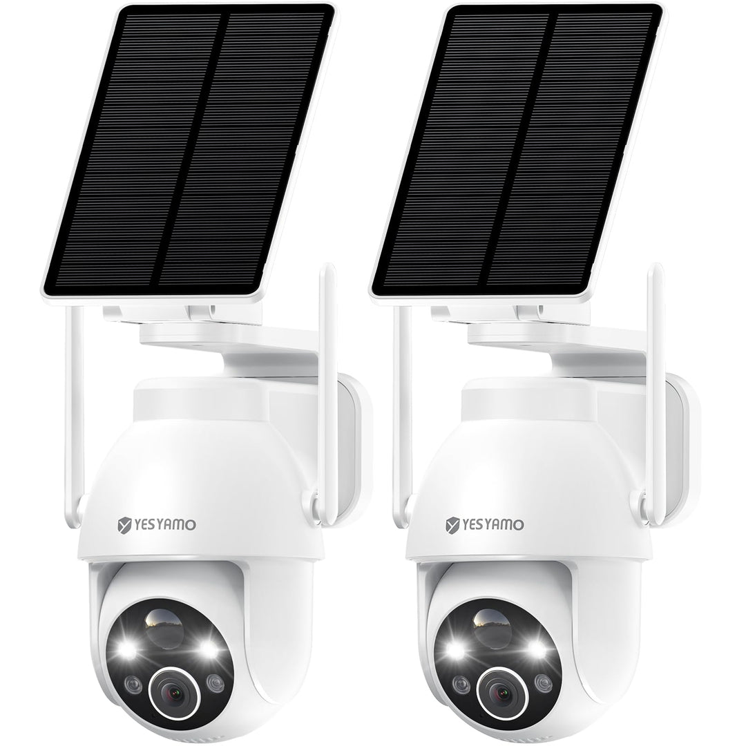YESYAMO 2K Überwachungskamera aussen solar, 2,4 GHz WLAN Kamera Outdoor | 360° PTZ Solar Kamera, Far