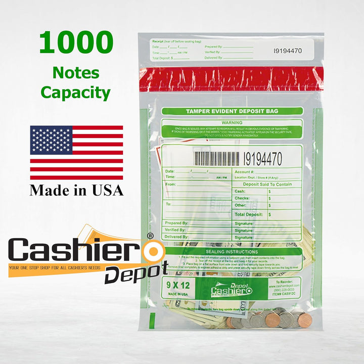 Cashier Depot Manipulationssichere Bankeintüten, 22,9 x 30,5 cm, transparent, serialisierte Nummerie
