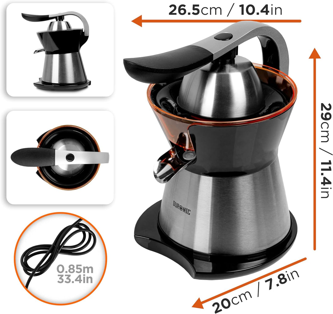 Duronic JE304 Elektrische Zitruspresse | 300W Entsafter | 400 ml Volumen | inkl. 2 austauschbare Pre