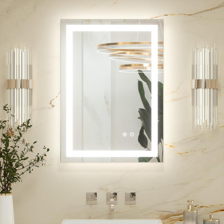 Keonjinn Badspiegel mit Beleuchtung 50x70cm, Badezimmerspiegel Beleuchtet Beschlagfrei Led Bad Spieg