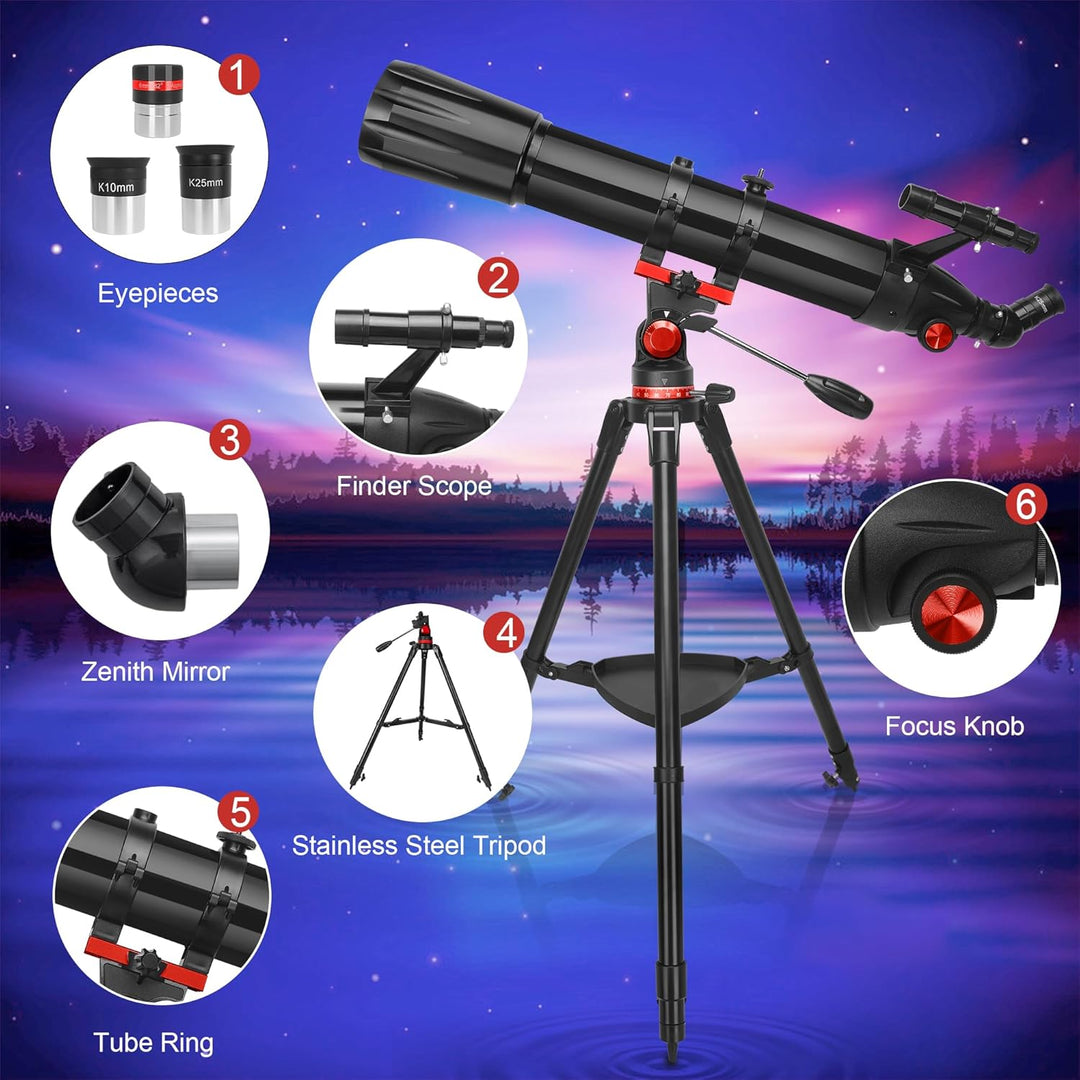 HETEKAN Teleskop, Teleskop Astronomie für Erwachsene, 90 mm Öffnung 900 mm, Profi Refraktor Teleskop