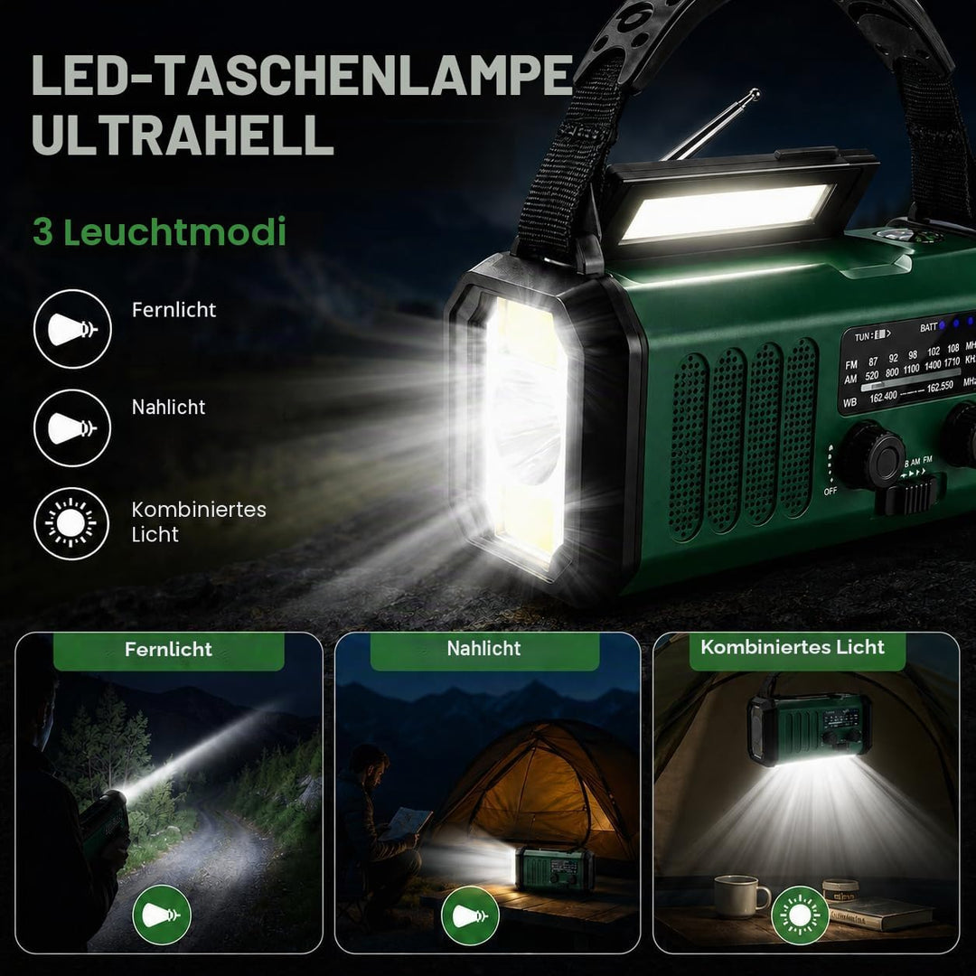 20000 mAh tragbares Notfall-Radio, SOS-Alarm, FM/AM-Radio mit Leselampe, Kompass, Kurbelgenerator un
