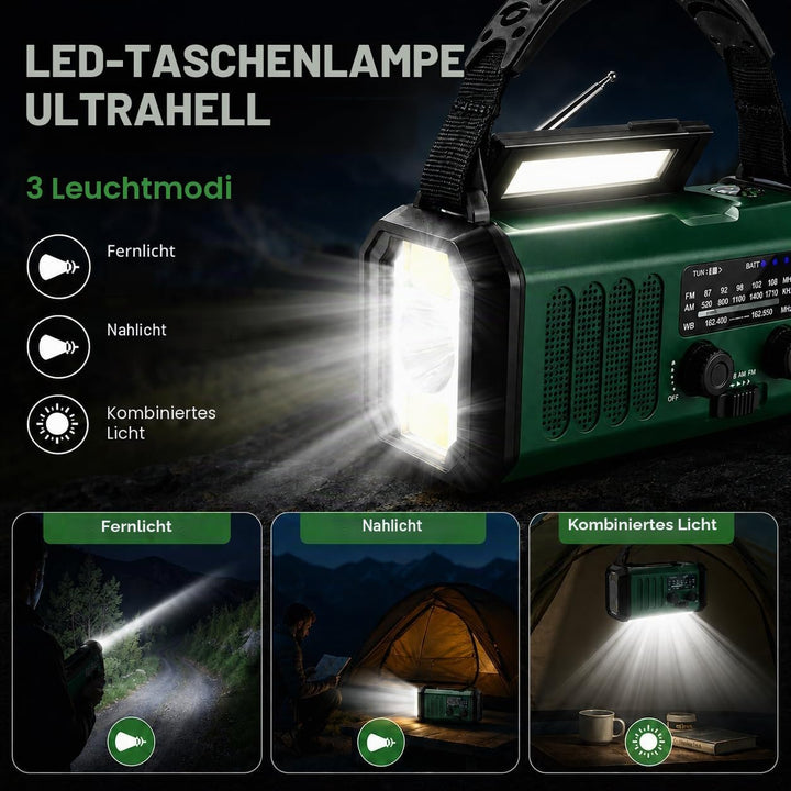 20000 mAh tragbares Notfall-Radio, SOS-Alarm, FM/AM-Radio mit Leselampe, Kompass, Kurbelgenerator un