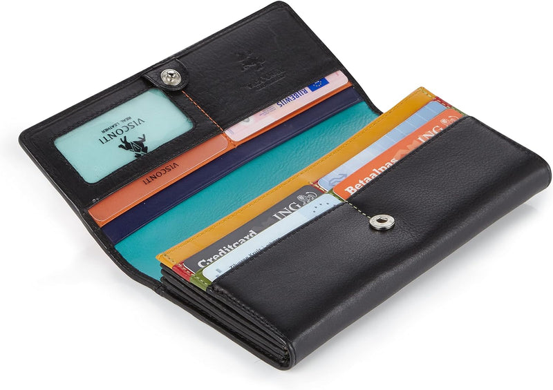 VISCONTI Leder Portemonnaie - RFID Schutz Damen Geldbeutel - XL 18 x 9 cm - Geldbörse mit Druckknopf