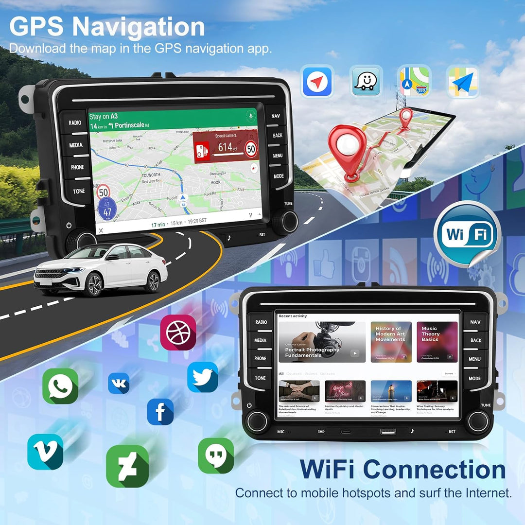 CarPlay Autoradio 4G+64G für VW/Seat/Skoda/Passat/Golf/Polo mit Kabelloses A-pple CarPlay & Android