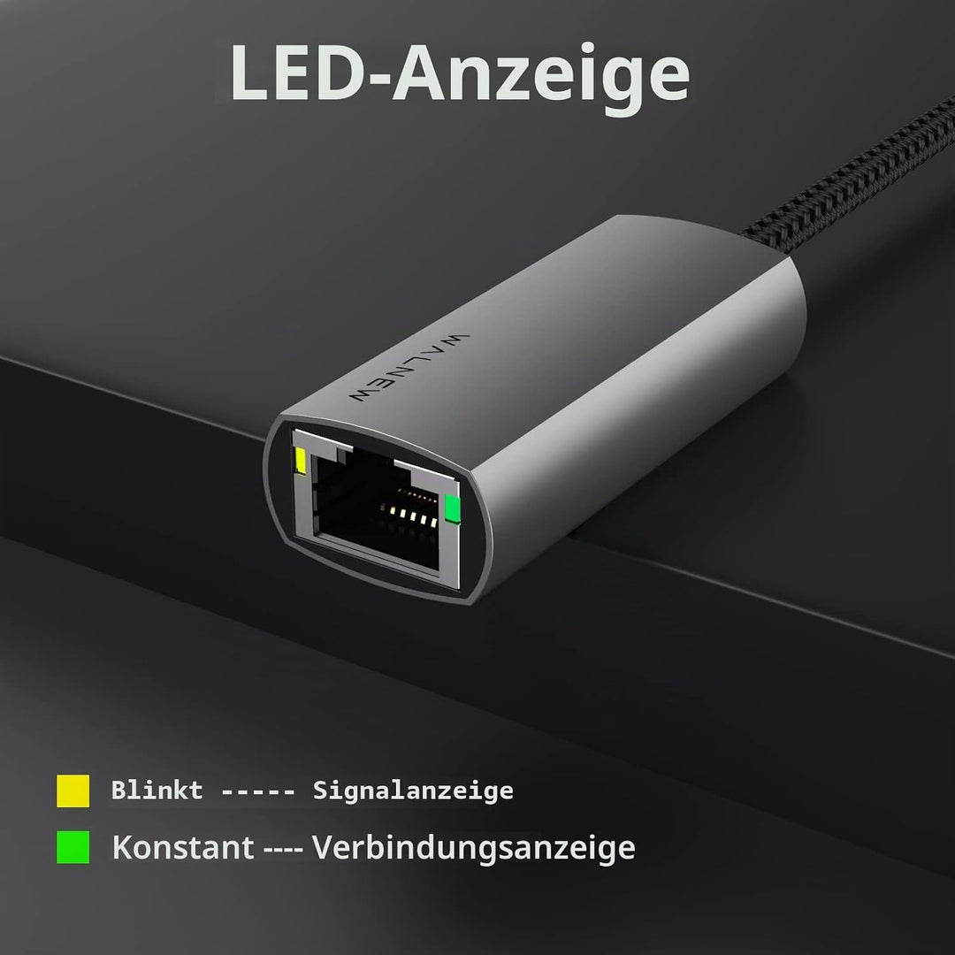 USB C auf Ethernet Adapter, WALNEW Typ C auf RJ45 Gigabit Ethernet Adapter, USB-C Thunderbolt 3 auf