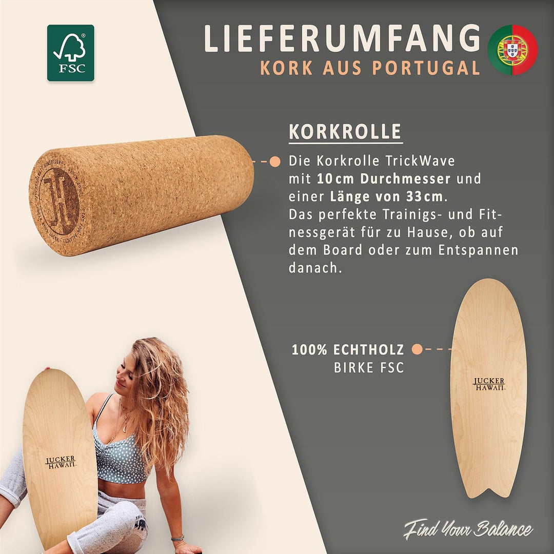 JUCKER HAWAII Balance Board Local Wave // Balanceboard & Indoor Surfboard // Trickboard aus Holz für