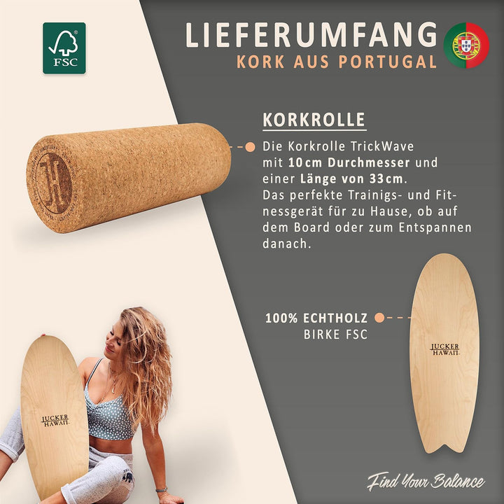 JUCKER HAWAII Balance Board Local Wave // Balanceboard & Indoor Surfboard // Trickboard aus Holz für