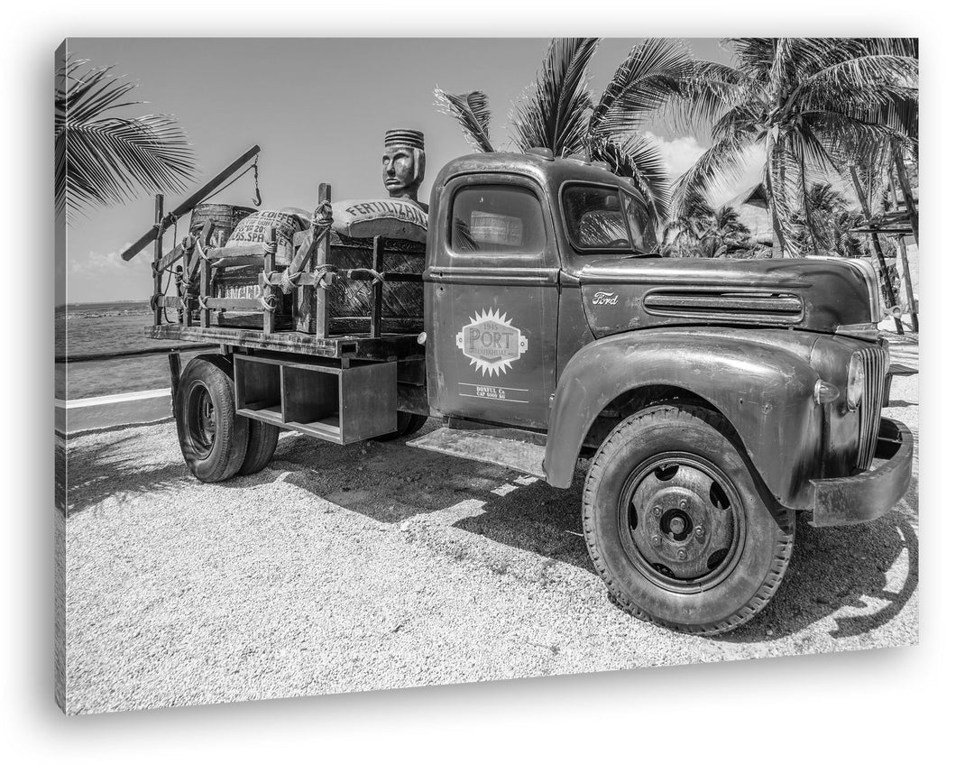 deyoli alter LKW in Mexiko Effekt: Schwarz/Weiss Format: 80x60 als Leinwandbild, Motiv fertig gerahm