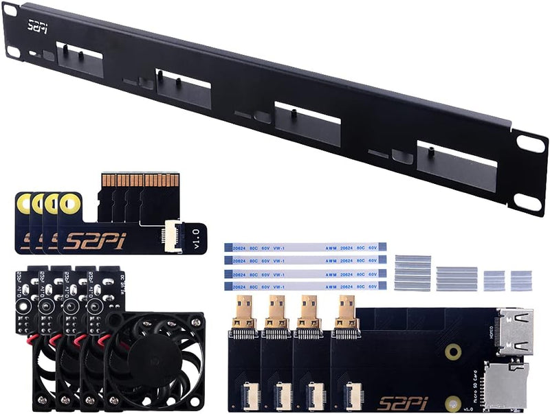 GeeekPi 1U Rack Kit für Raspberry Pi 4B, 19" 1U Rackmount Unterstützt 1-4 Einheiten mit 4 Raspberry