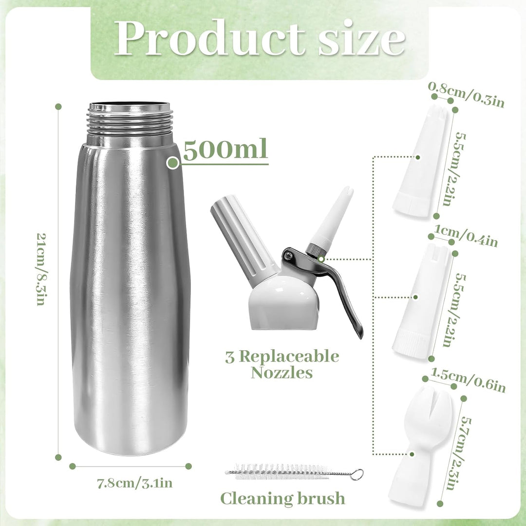 Sahnespender, Sahnesyphon, Sahnespender Edelstahl 500mL, Espuma Flasche, für Sahne, Mousses, Dessert