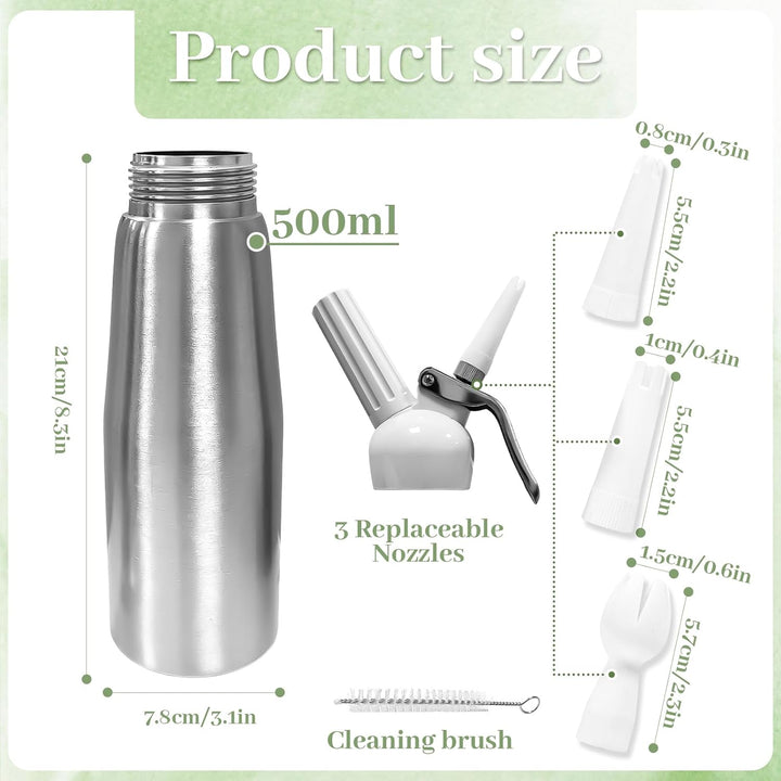 Sahnespender, Sahnesyphon, Sahnespender Edelstahl 500mL, Espuma Flasche, für Sahne, Mousses, Dessert