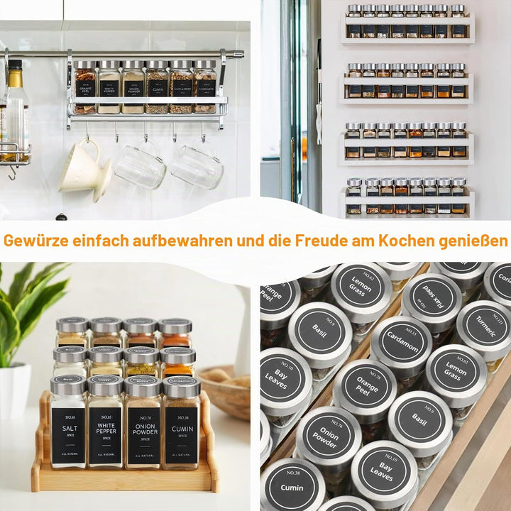 24er Set Gewürzdosen, 120ml eckige Gewürzgläser aus Glas, Gewürzbehälter, Gewürzgläser Set mit Edels
