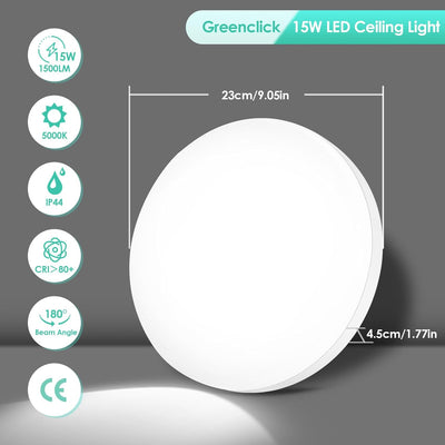 GreenClick 15W Deckenleuchte Flach Rund, Superhell 1500LM 5000K Deckenlampe Klein LED Küchenlampe, I