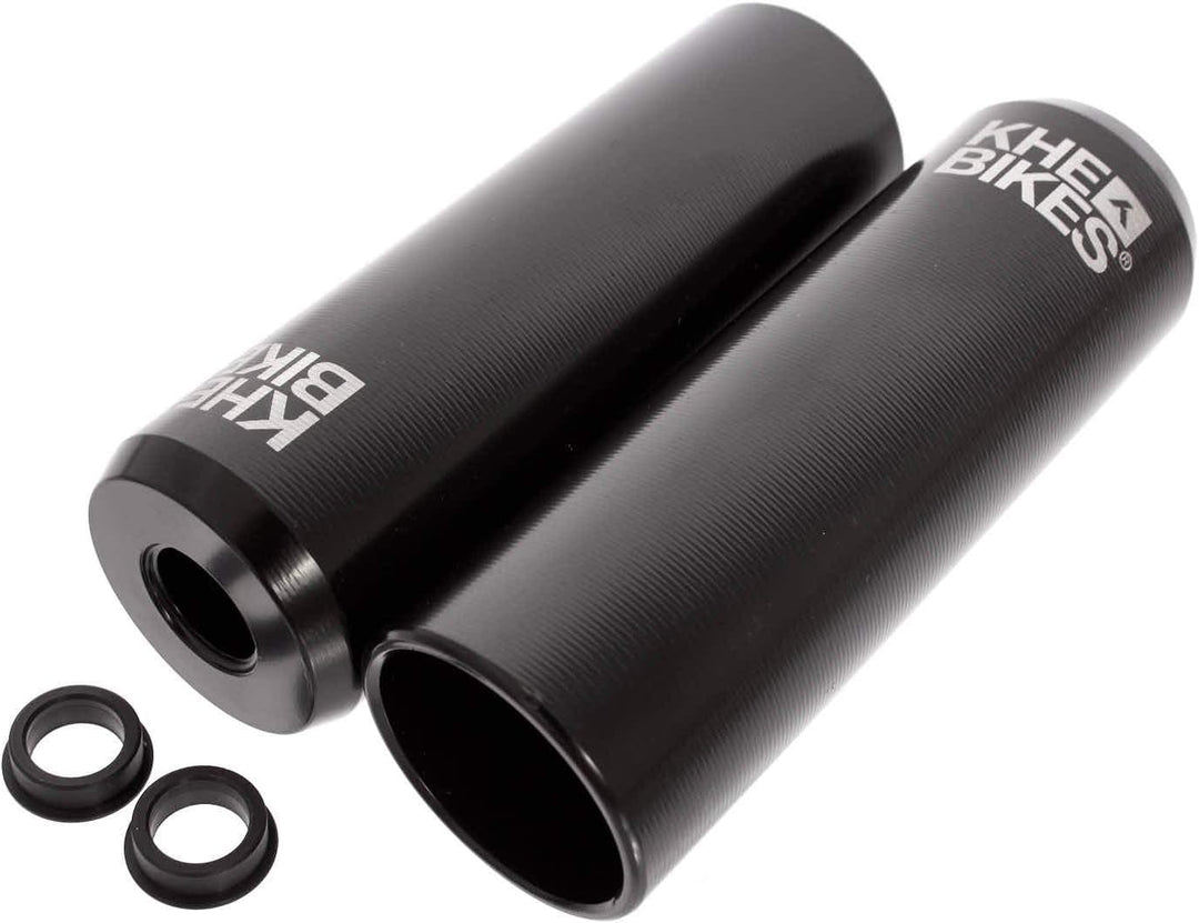 KHEbikes KHE CNC PRO BMX Pegs 10mm 14mm schwarz eloxiert 492g mit Adapter und Laser Logo