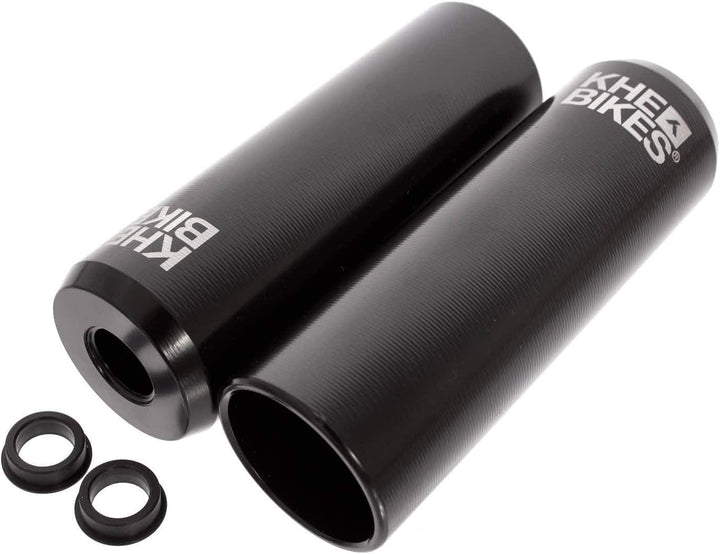 KHEbikes KHE CNC PRO BMX Pegs 10mm 14mm schwarz eloxiert 492g mit Adapter und Laser Logo