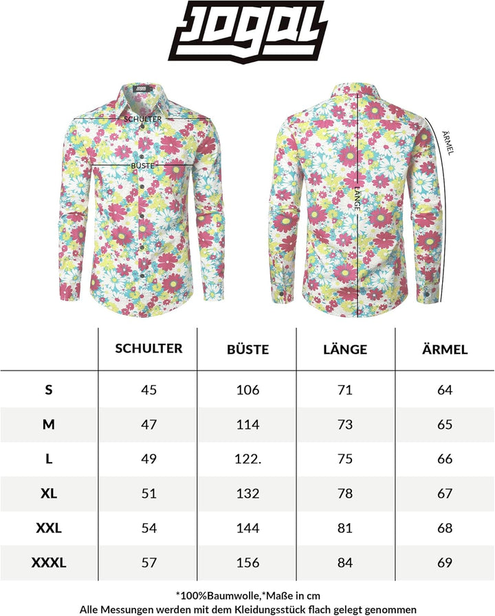 JOGAL Herren Regular Fit Floral Business Hemd Langarm Button Down Print Freizeithemd XXL Blau Rot Gä