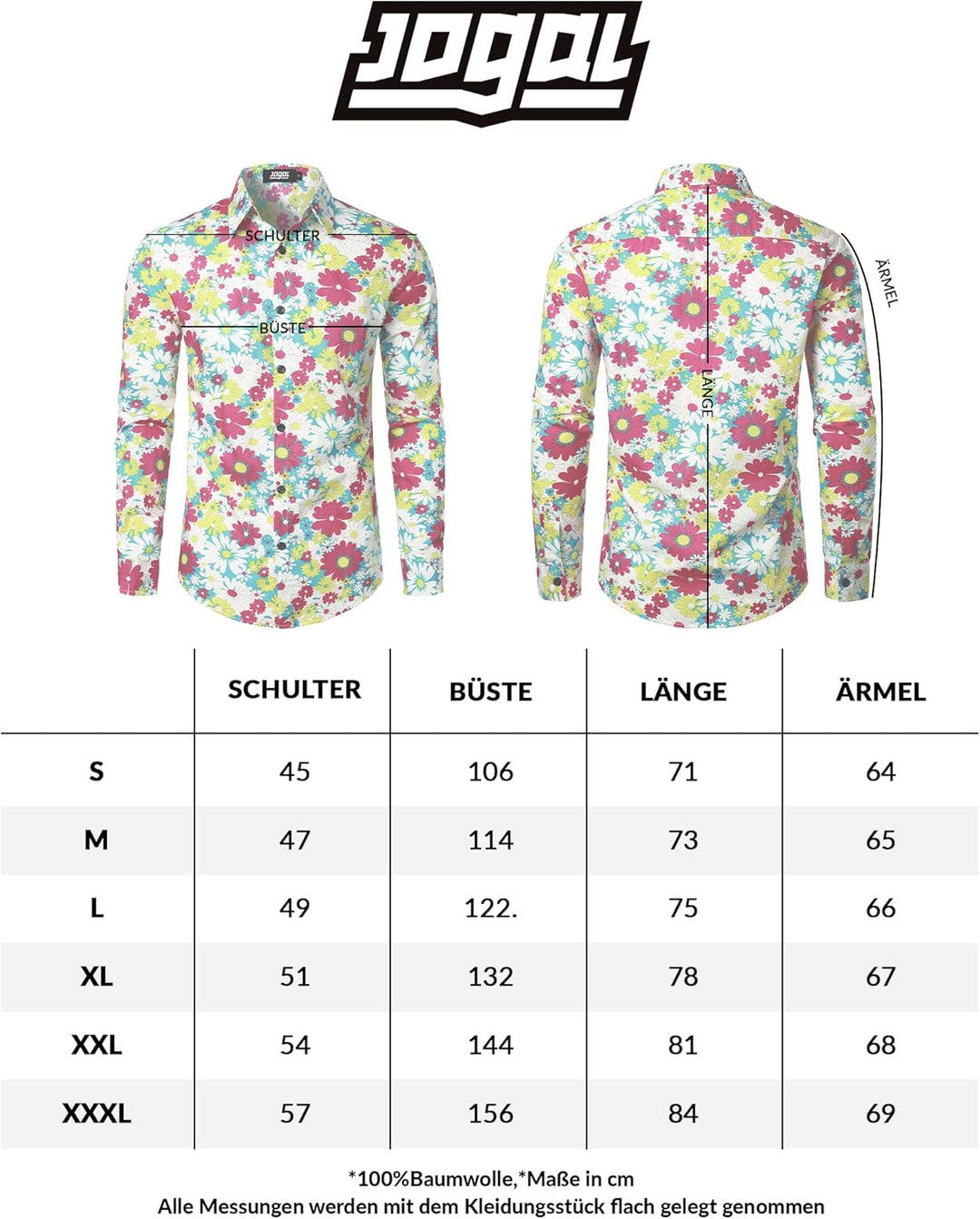 JOGAL Herren Regular Fit Floral Business Hemd Langarm Button Down Print Freizeithemd M Braun Kreis,