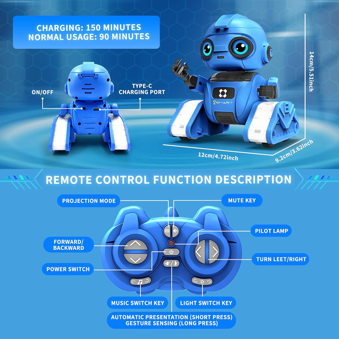 Roboter Spielzeug für Kinder – Wiederaufladbar, LED-Augen und Musik, RC-Roboter mit Gestensensor für