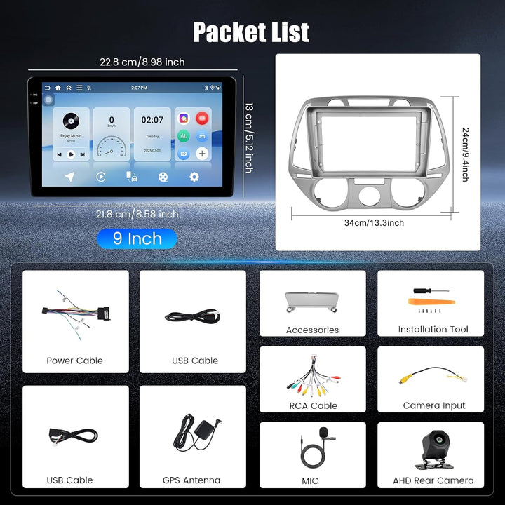 Hikity 4+128G Android 15 Autoradio mit Wireless CarPlay Android Auto für Hyundai i20 2008 2009 2010