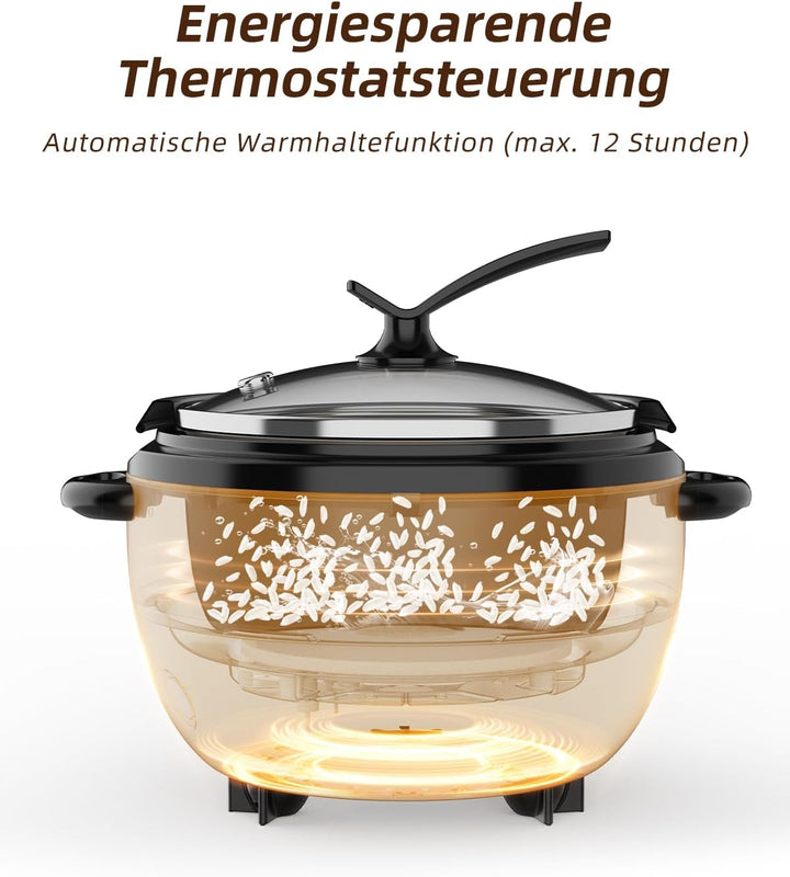 Eamoment ERC-5P07SL 1L | 400W Reiskocher & Schwarzer Dämpfeinsatz Warm & Kochen 1-5 Personen Antihaf