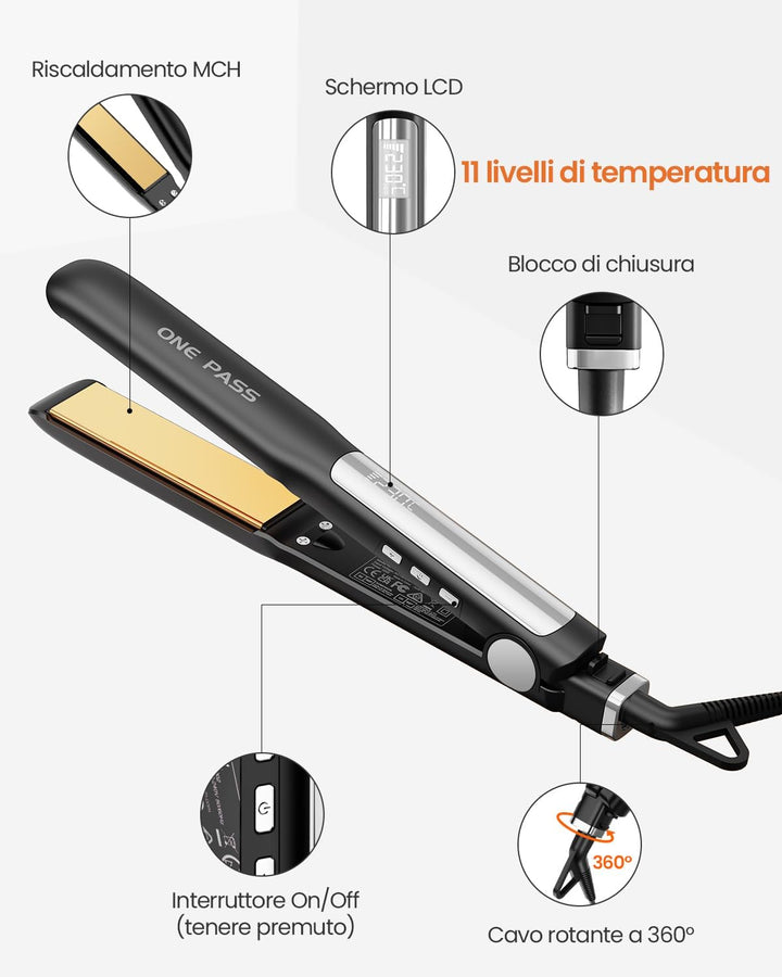 Faszin Professioneller Haarglätter 2-in-1, Ionen-Platten aus Titan, Heizung in nur 20 Sekunden, klar