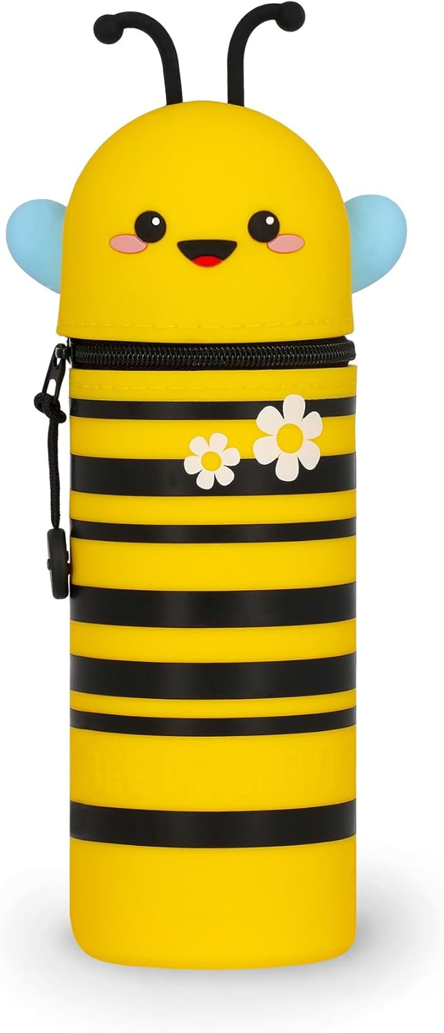 Legami - Kawaii 2-in-1 Schulmäppchen aus weichem Silikon, Tischstifthalter, Reissverschluss, Buntsti