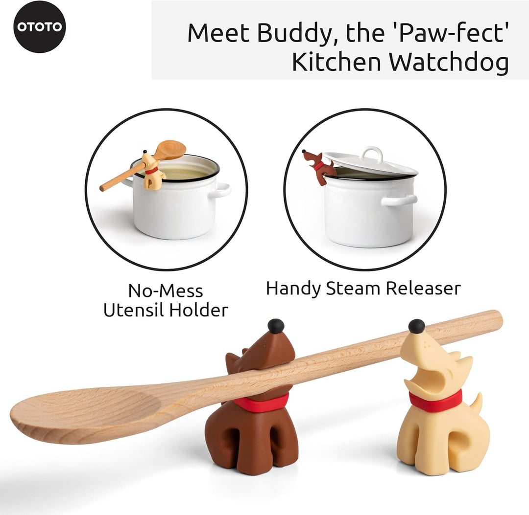OTOTO Best Buddies Kitchen Spoon Holder, 2 Pack - Cooking Spoon Rest for Kitchen Counter - Spatula,