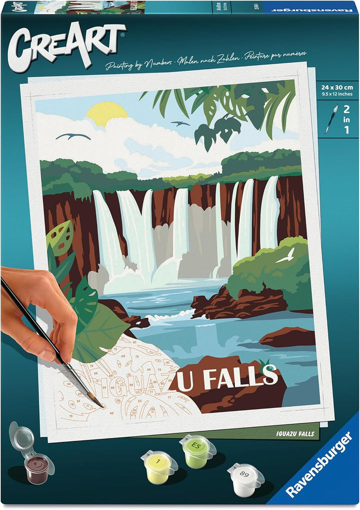 Ravensburger CreArt 25894 - Iguazu Wasserfälle - Malen nach Zahlen Erwachsene, DIY Malset mit Pinsel